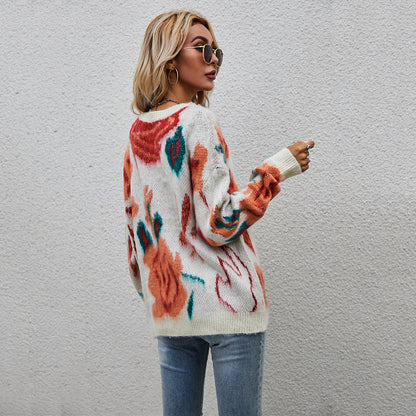 Damen Pullover Florales Strickmuster Norvielle