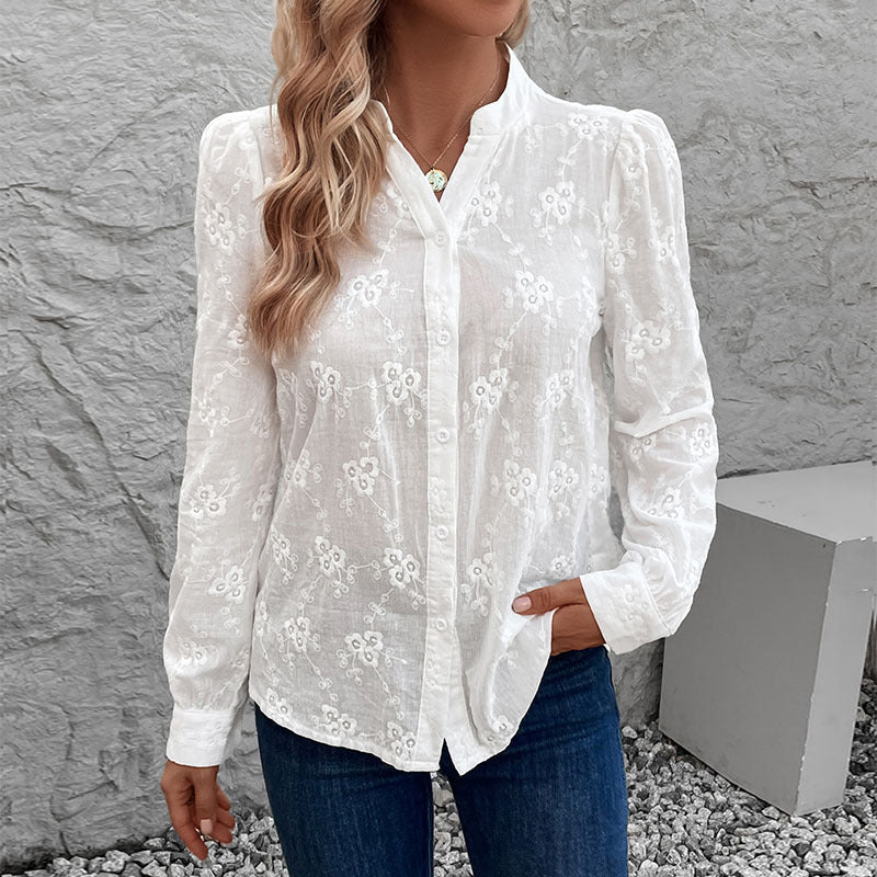 Damen Bluse Florales Stickdesign Puffärmel Norvielle