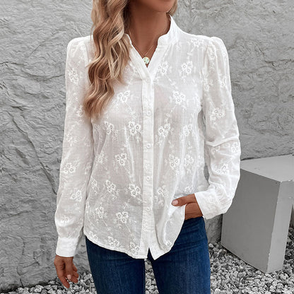 Damen Bluse Florales Stickdesign Puffärmel Norvielle