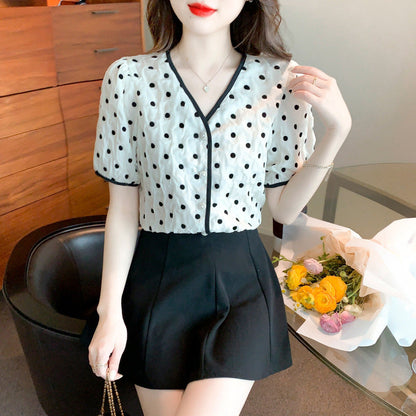 Damen Bluse mit Punkten Knöpfe Norvielle