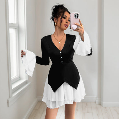 Damen Wickelkleid mit Volantärmeln und V-Ausschnitt