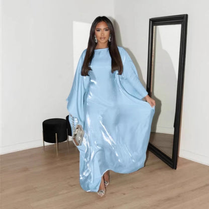 Damen Satin Maxikleid Weit Schnitt Elegante Ärmel Norvielle