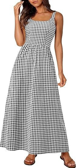 Damen Maxikleid Karomuster Elastisch Verstellbare Träger Norvielle