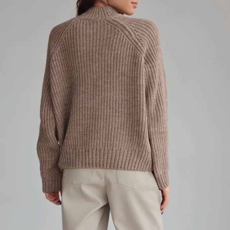 Damen Strickpullover Loose Fit Rollkragen Raglanärmel Gerippt