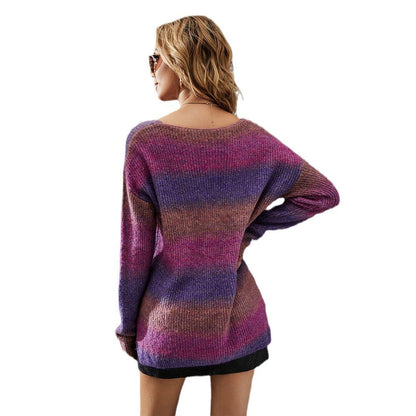 Damen V-Pullover Gemütlich Farbverlauf Norvielle