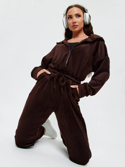 Damen Fleece-Jumpsuit Elastischer Bund Norvielle