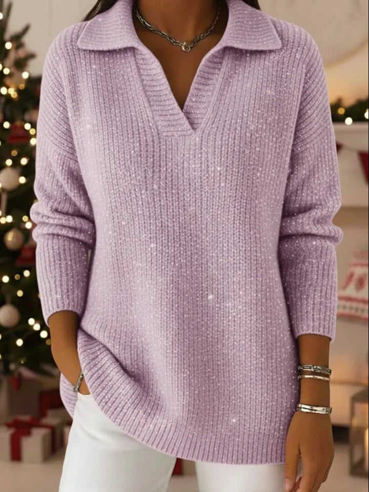 Damen Strickpullover Schimmer Effekt Moderner Kragen Norvielle