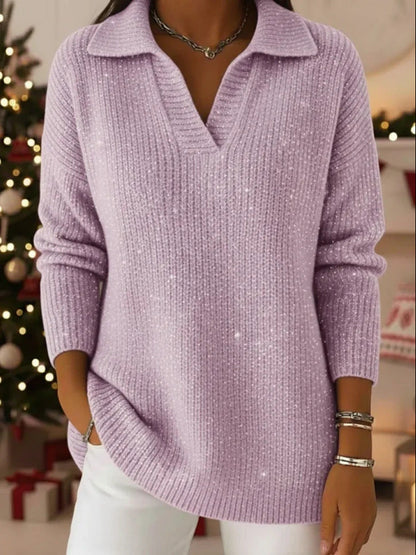 Damen Strickpullover Schimmer Effekt Moderner Kragen Norvielle