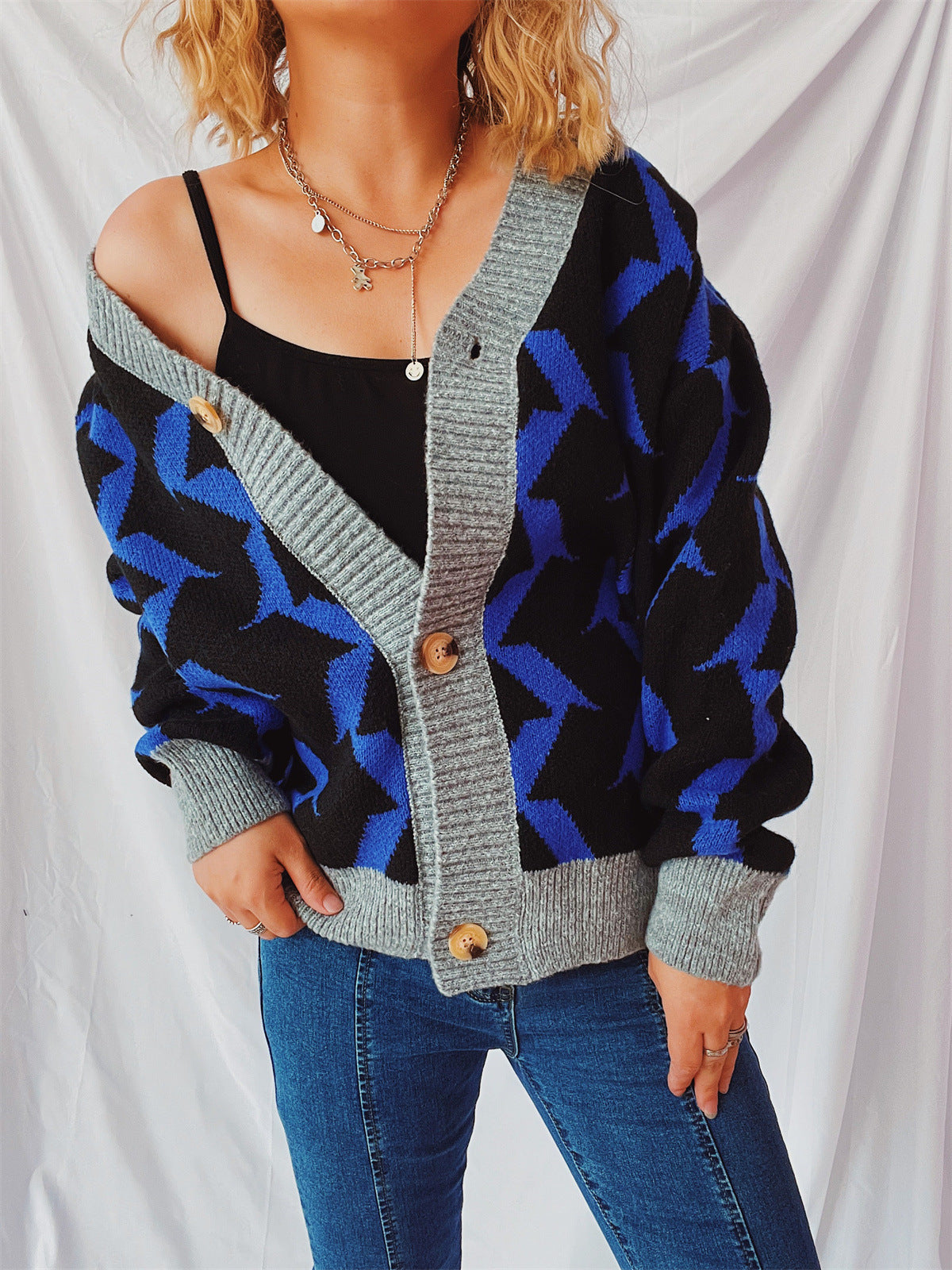 Damen Strickjacke Geometrisches Muster Norvielle