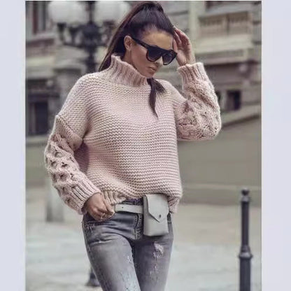Damen Strickpullover Hochkragen Pompöne Ärmel Norvielle