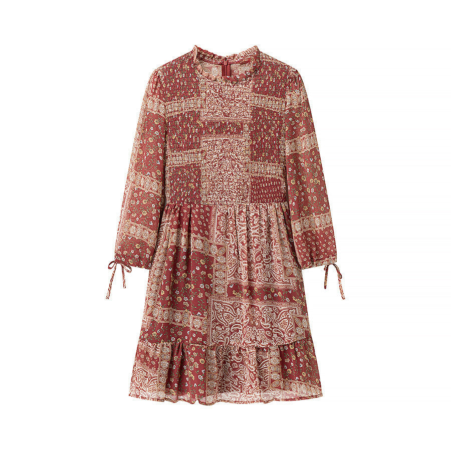 Damen Patchwork-Kleid Voluminöser Rock