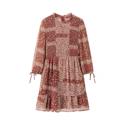 Damen Patchwork-Kleid Voluminöser Rock