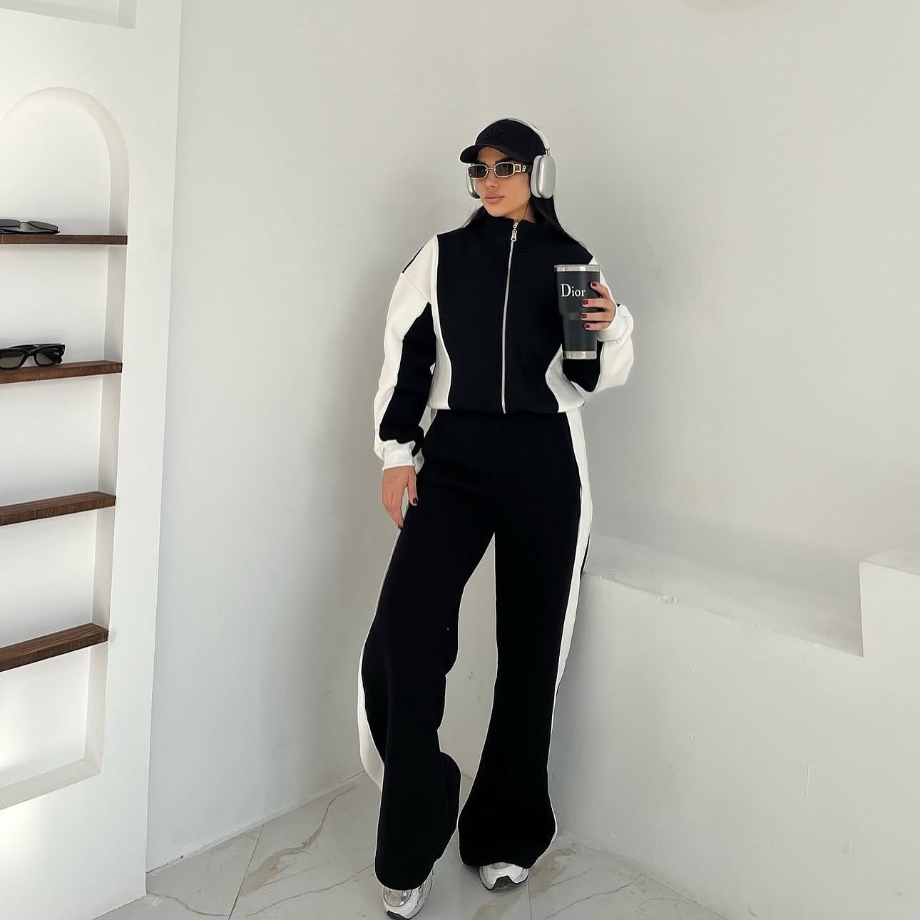 Damen Sportliches Loungewear-Set Hochkragen Kontraststreifen - Norvielle
