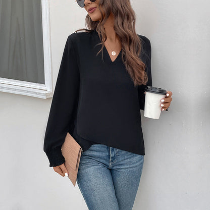 Damen Viskose Bluse mit Puffärmeln und V-Ausschnitt
