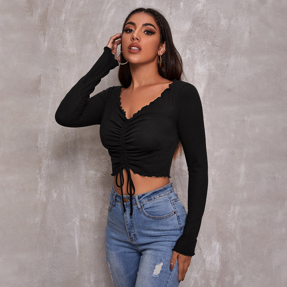 Damen Cropped mit Schnürung und Rüschendetails