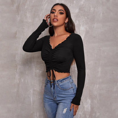 Damen Cropped mit Schnürung und Rüschendetails