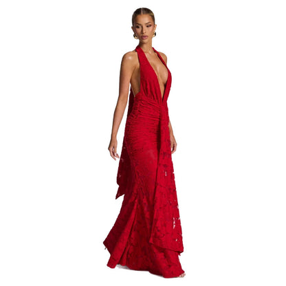 Damen Abendkleid V-Ausschnitt Geraffte Seide