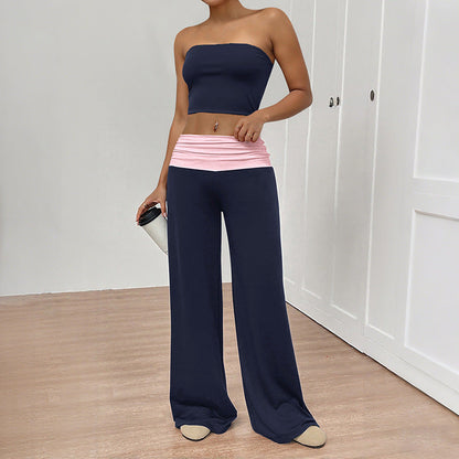 Damen Lounge-Set Bandeau-Oberteil weite Hose