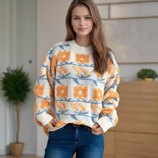 Damen Strickpullover Kuschelig Floral 3D-Applikationen Norvielle - Norvielle