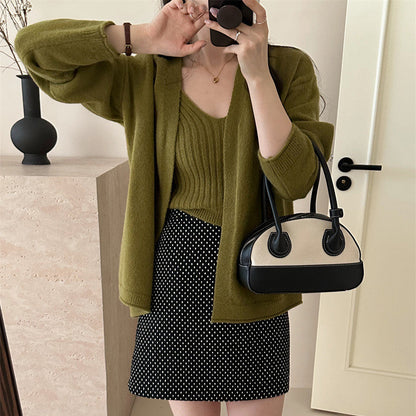 Damen Strickcardigan Offene Ärmel Weich Flauschig Beige - Norvielle