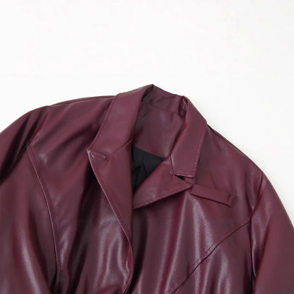 Damen Kunstlederjacke Mit Taillengürtel