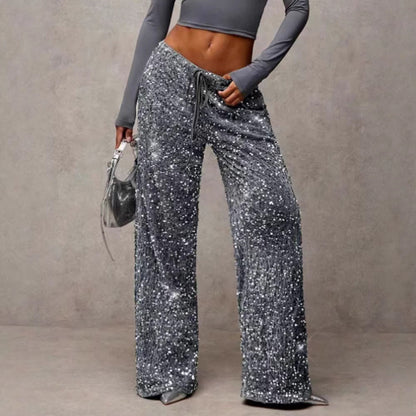 Damen Palazzo-Hose Paillettenbesatz Schwarz - Norvielle