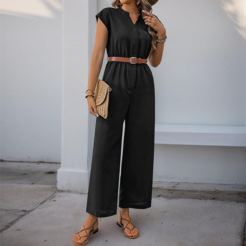 Damen Jumpsuit Elastischer Bund Taillengürtel Norvielle