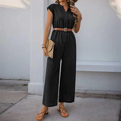 Damen Jumpsuit Elastischer Bund Taillengürtel Norvielle