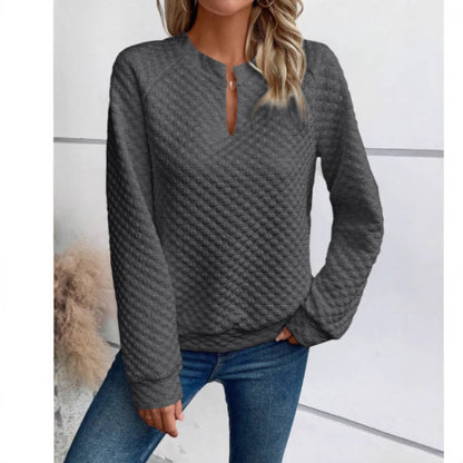 Damen Sweatshirt Strukturiertes Steppdesign Modischer Ausschnitt