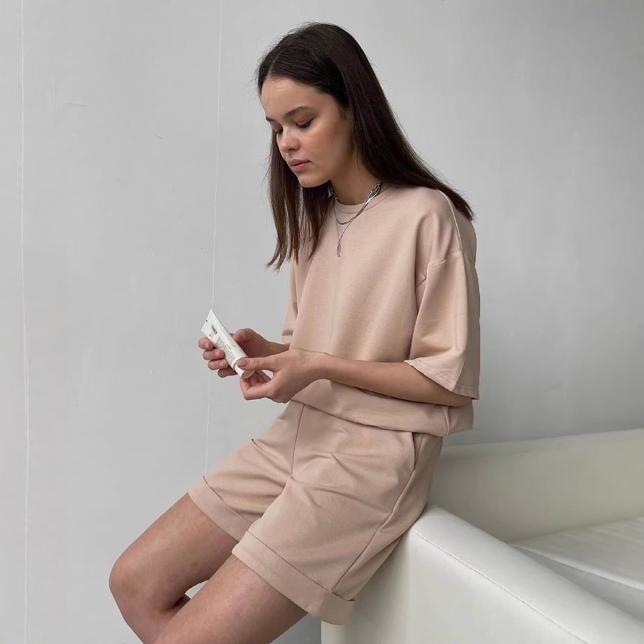 Damen Lounge-Set Oversized T-Shirt und Shorts