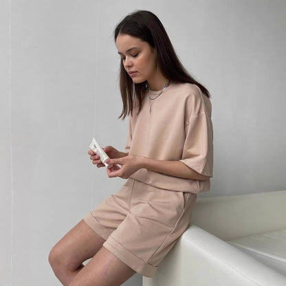 Damen Lounge-Set Oversized T-Shirt und Shorts