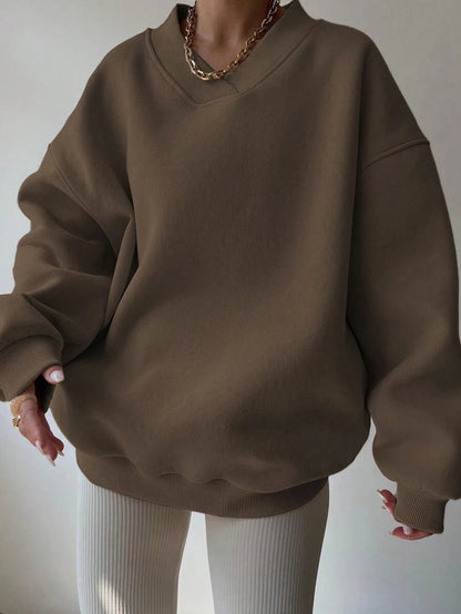 Damen Oversized Sweatshirt V-Ausschnitt Breiter Bund Norvielle