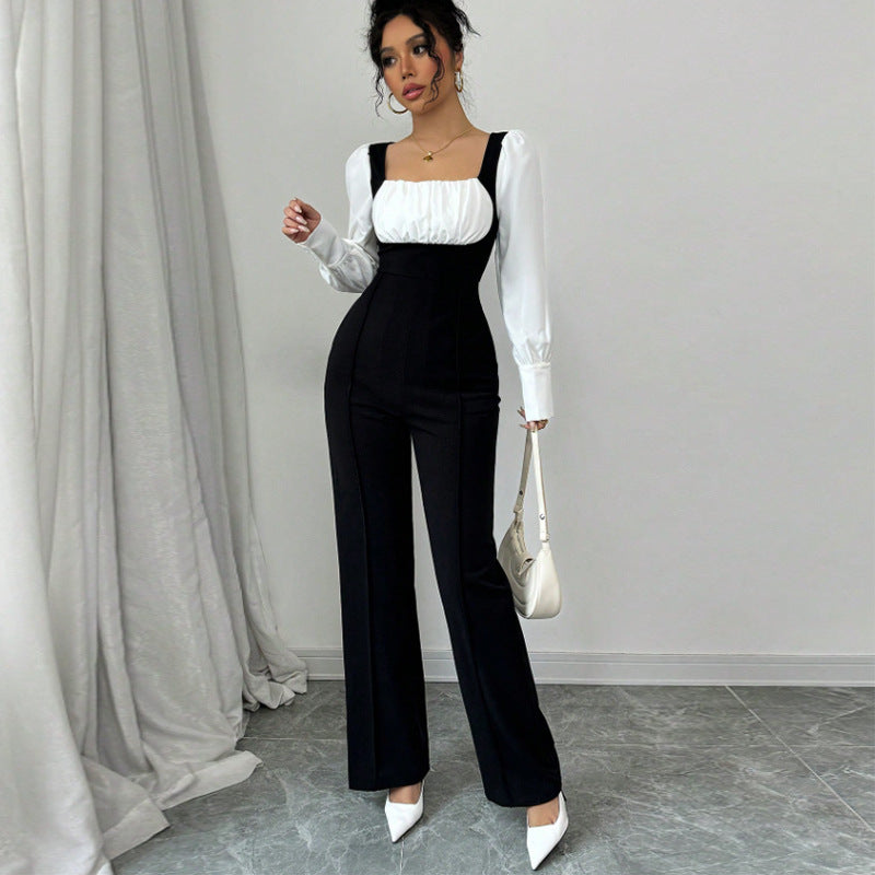 Damen Jumpsuit Puffärmel Tailliert Schwarz Norvielle - Norvielle