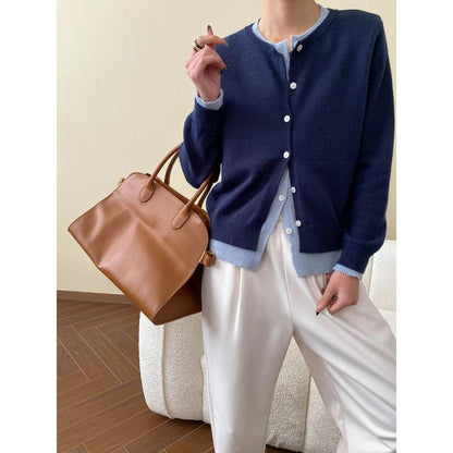 Damen Strickcardigan Klassisch Knöpfe Beige - Norvielle
