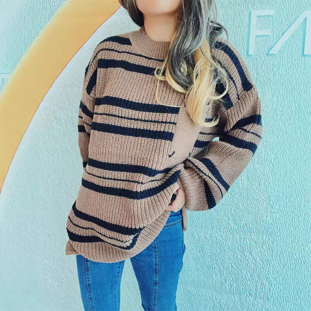 Damen Oversized Strickpullover Streifen Norvielle