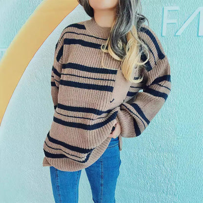 Damen Oversized Strickpullover Streifen Norvielle