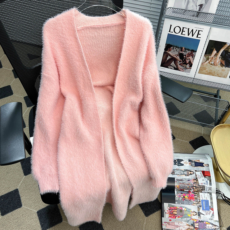 Damen Flauschstrickjacke Offener Schnitt Norvielle