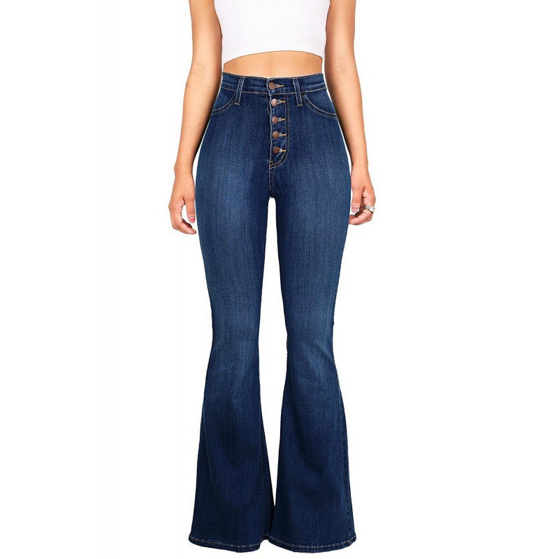 Damen Highwaist Flared Jeans Knöpfe