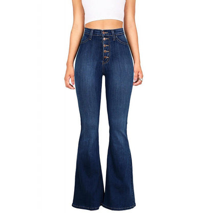 Damen Highwaist Flared Jeans Knöpfe