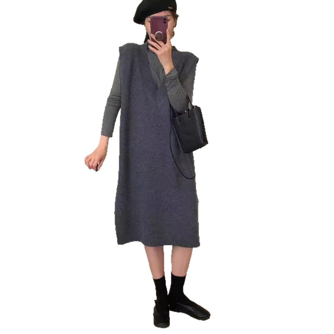 Damen Strickkleid V-Ausschnitt Seitenschlitz Norvielle