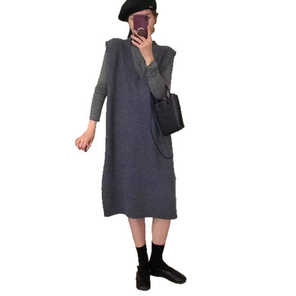 Damen Strickkleid V-Ausschnitt Seitenschlitz Norvielle