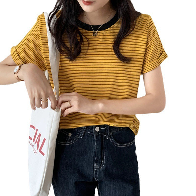 Damen T-Shirt Streifen Rundhals Bequem