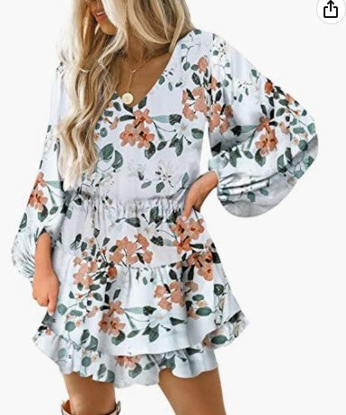 Damen Kleid Kurzarm mit Puffärmeln Norvielle