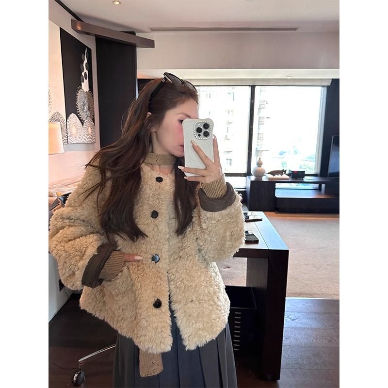 Damen Plüschjacke mit Knöpfen Norvielle