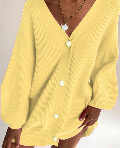 Damen Strickcardigan Oversized Dekorative Knöpfe Beige