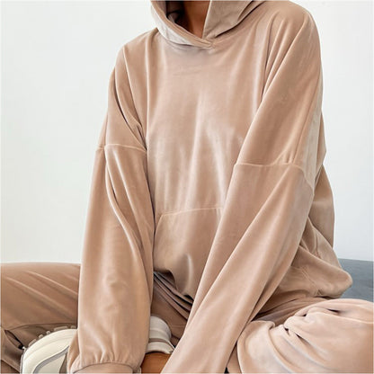 Damen Velours-Sweatanzug mit Kapuze elastisch Norvielle