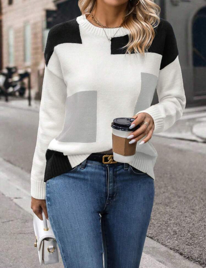 Damen Pullover Geometrisches Muster Baumwolle Stylischer Schnitt