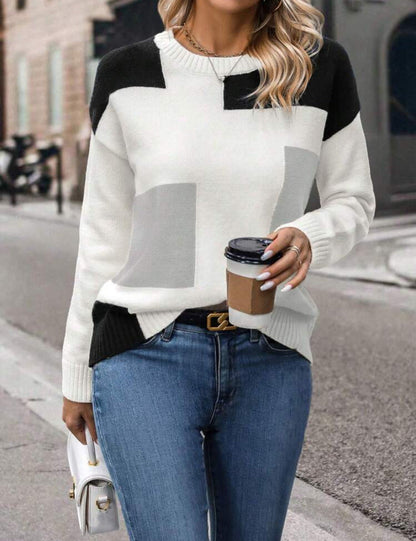 Damen Pullover Geometrisches Muster Baumwolle Stylischer Schnitt