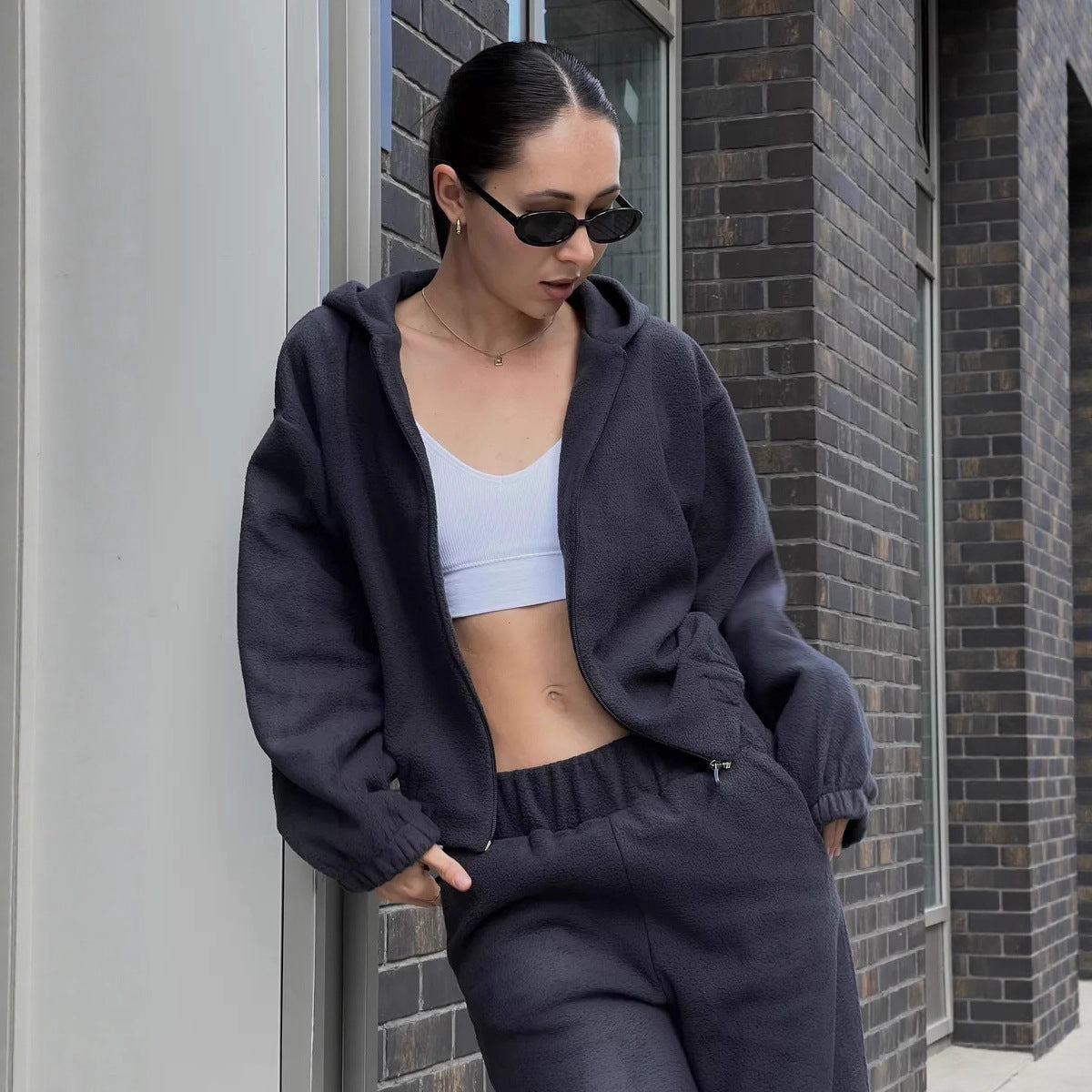 Damen Fleece-Jogginganzug mit Kapuze