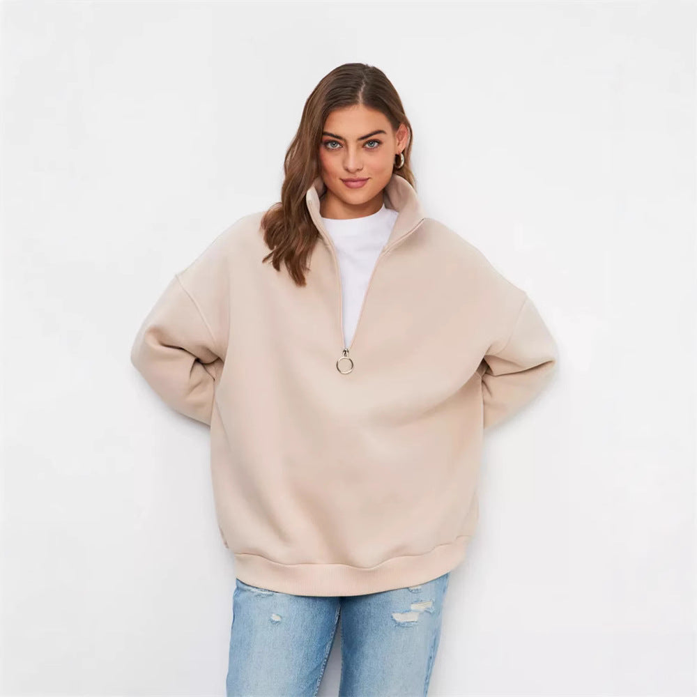 Damen Oversized Kapuzenpullover Hochkragen Reißverschluss Norvielle